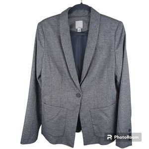 Halogen Womens 10 Gray Birdseye Blazer Single Button Shawl Collar Lined Jacket